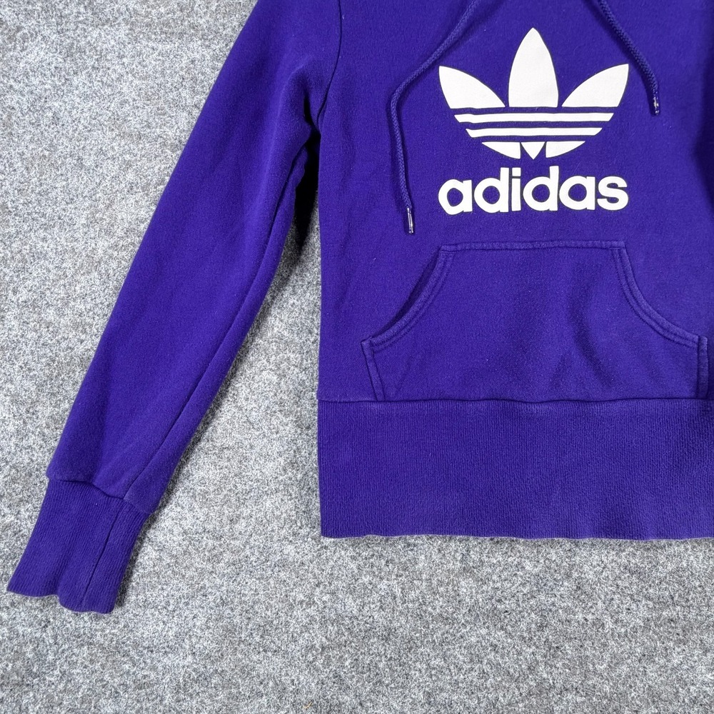 Adidas Hoodie Womens Small Purple Graphic Print Fleece Lined Rib Trim Athleisure - Picture 10 of 15